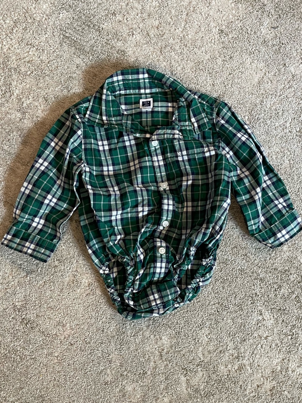 Janie and Jack Green Plaid Button-Front Bodysuit